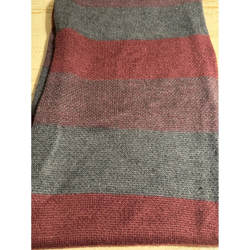 VTG Banana Republic Mens Wool Blend Striped Scarf Wine Gray 2012 Italian Yarn